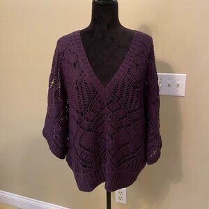 Lane Bryant Purple Open Knit Sweater Pancho Size 14W/16W